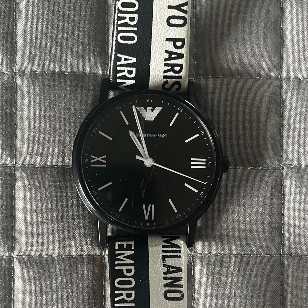 Emporio Armani Black and White Logo Strap Watch